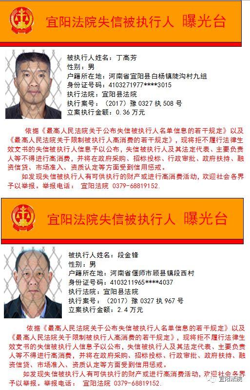 宜阳最新老赖曝光名单